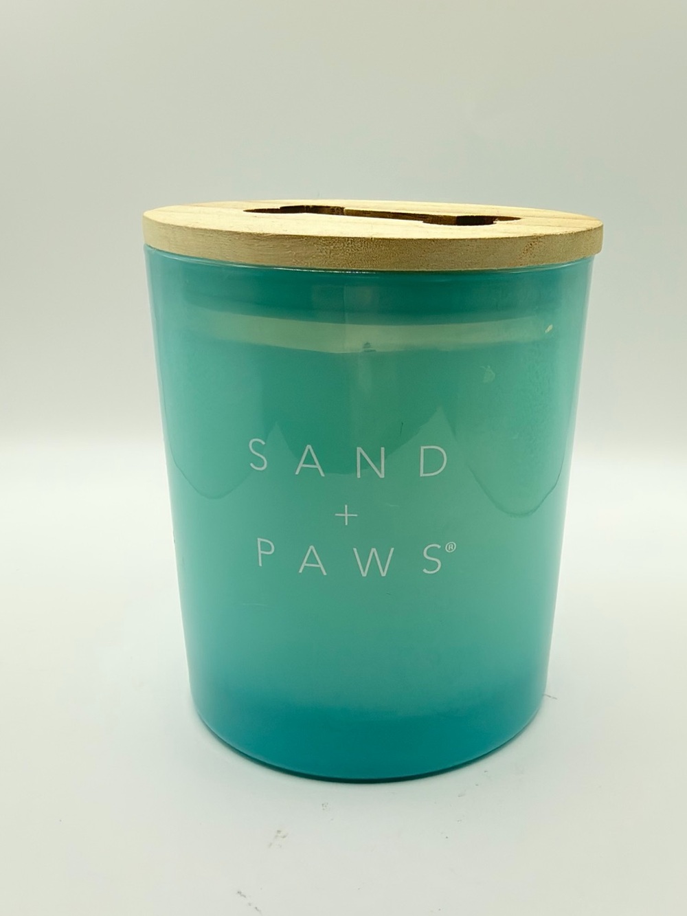 Sand + Paws Turquoise Scented Candle with Wooden Lid
